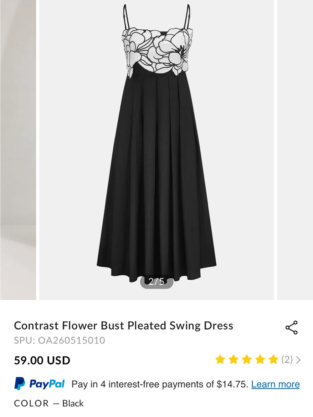 NWT Commense Black Maxi Dress with White Floral Bust - Picture 2 of 4